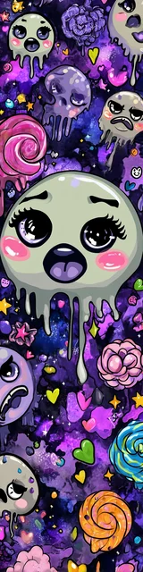 Free kawaii bookmark featuring an astonished ghost on a purple background